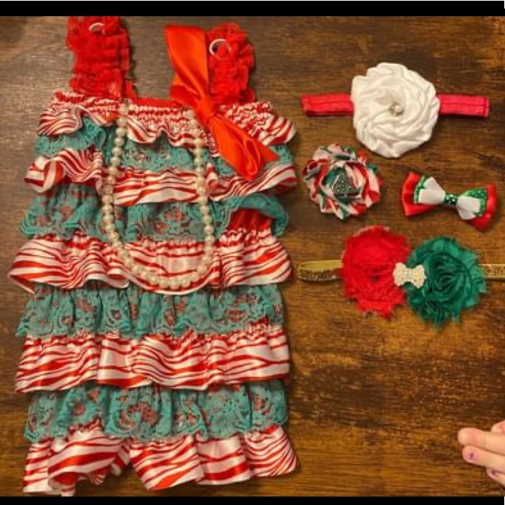 Baby Girl Christmas Lace Romper & Bow Set